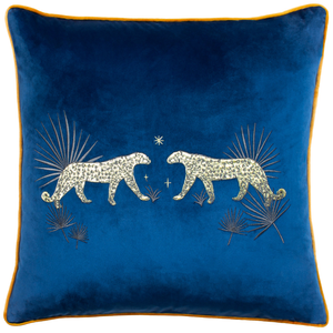 Wylder Tropics Dusk Leopard Embroidered Filled Cushion 50cm x 50cm Navy