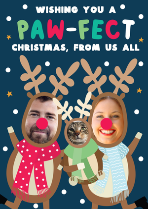 Gleeful Illustrated Family Of Reindeer Photo Upload Christmas Card
