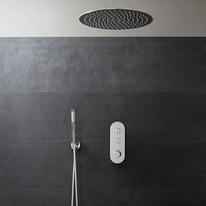 Milano Orta - Chrome Thermostatic Push Button Shower with Recessed Shower Head and Hand Shower and Wall Bracket (2 Outlet)