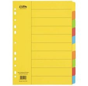 Icon Cardboard Dividers A4 10 Tab - Coloured
