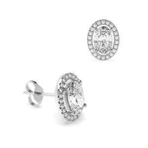 Classic Style Oval Shape Stud Diamond Halo Earrings
