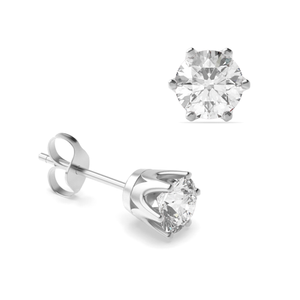 6 Prongs Setting Round Diamond White Gold Stud Earring