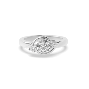 Prong Setting Round Trilogy Diamond Engagement Ring in Rose / White Gold