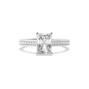 Delicate Radiant Shape Pave Setting Shoulder Diamond Engagement Ring