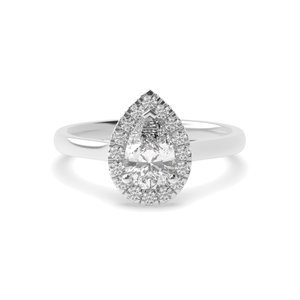 Prong Setting Pear Shape Plain Shoulder Halo Diamond Engagement Rings