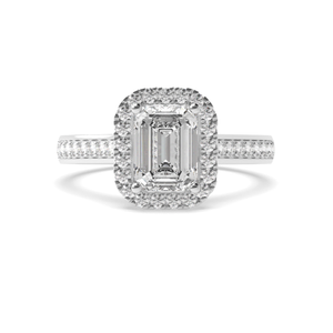 Emerald Diamond Halo Engagement Ring 4 Prong Set With Side Stones