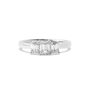 4 Prong Setting Emerald Trilogy Diamond Rings in White Gold
