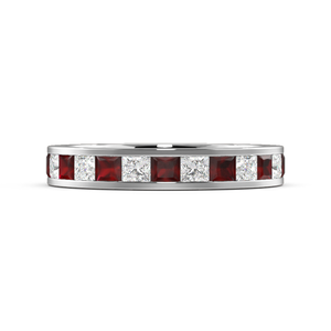 Channel Setting Princess Half Eternity Ruby And Diamond Ring
