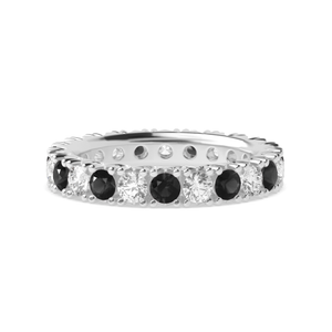 Diamond Cut Prongs Set Round Full Eternity Black and White Diamond Rings (Available in 2.5mm to 3.5mm)