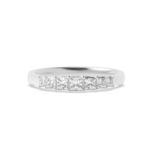 prong setting princess shape 7 diamond ring