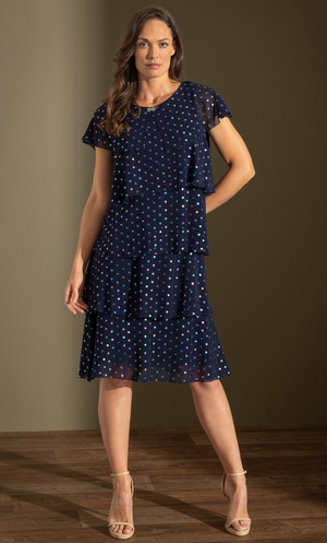 Shimmer Spot Print Layered Dress - Navy/Multi
