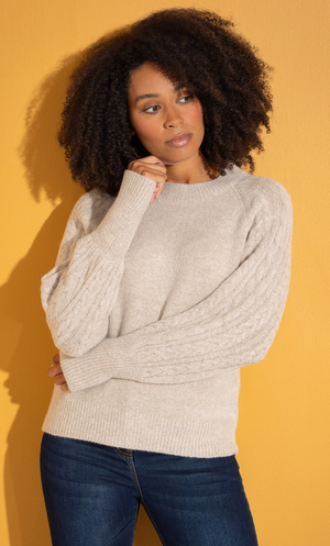 Cable Sleeve Jumper - Beige/Marl