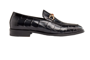 BLACK PRINTED GOLD BUCKLE LOAFERS
