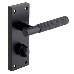 Marylebone Knurled Bathroom Thumblock Door Handle on Backplate - Matte Black - Pair - Designer Levers