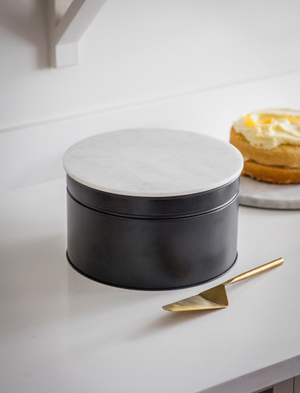 Brompton Marble Cake Tin - Steel & Marble, Carbon, Large