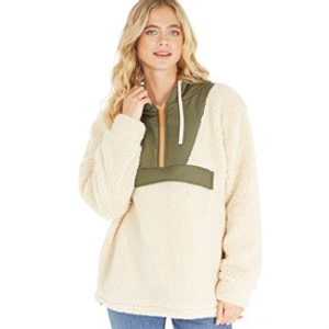 Lagooners Womens Myla Zip Neck Hooded Fleece Stone