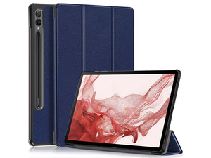 Slim Synthetic Leather Flip Case with Stand for Samsung Galaxy Tab S9 FE+ - Midnight Blue