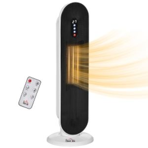HOMCOM Ceramic Space Heater, Indoor Tower Heater with 45 Degree Oscillation, Remote Control, 24H Timer, 1200W/2000W