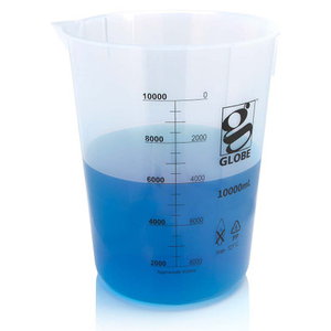 10000mL Polypropylene Low Form Griffin Lab Beaker With Printed Graduations and Pouring Spout, 1/EA
