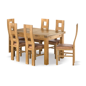 Dorset 4ft 7" x 3ft Natural Oak Extending Dining Table + 6 Wave Back Natural Solid Oak Chairs