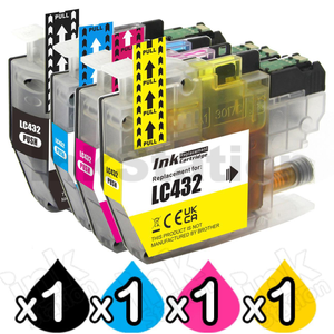 4 Pack Compatible Brother LC-432 Ink Cartridges Combo [1BK, 1C, 1M, 1Y]