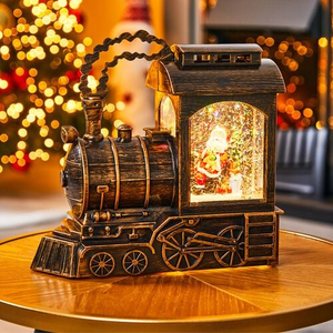 Light Up Santa Train Swirling Glitter Lantern