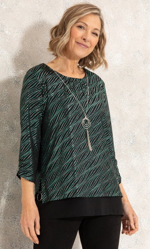 Anna Rose Shimmer Jersey Top With Necklace - Black/Green