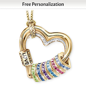 My Family Heart Personalized Pendant Necklace: 6 Charms