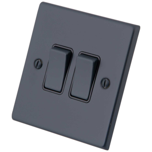 M2 Decorative 10A 2 Gang 2 Way Light Switch Black Insert Granite Blue