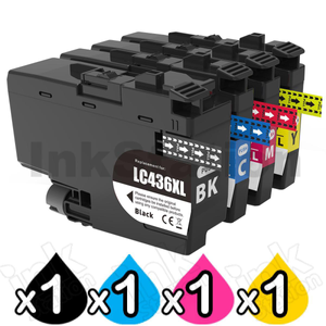 4 Pack Compatible Brother LC-436XL High Yield Ink Cartridges Combo [1BK, 1C, 1M, 1Y]