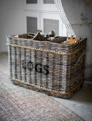 Bembridge Log Basket With Rope Rectangular - Rattan, Natural