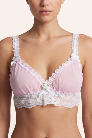 Sheer Frilly Lace Bralette - Baby Pink/White