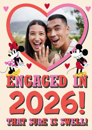 Retro Traditional Disney Mickey And Minnie Mouse Photo Upload Engagement Card