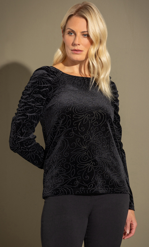 Shimmer Velour Raglan Sleeve Top - Black/Silver