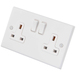 13A 2 Gang Switched Socket White Insert Painted Matt White