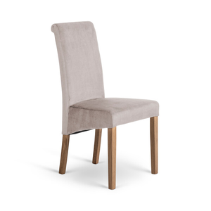 Scroll Back Chair in Heritage Mink Velvet with Oak Legs