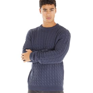 Avant Garde Mens Cable Crew Neck Jumper Navy