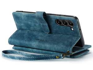 CaseMe Synthetic Leather Wallet Case with Zipper Pocket for Samsung Galaxy S23+ - Teal