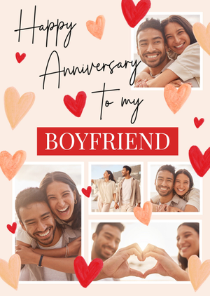 Adoring To My Boyfriend Love Hearts Photo Upload Anniversary Card