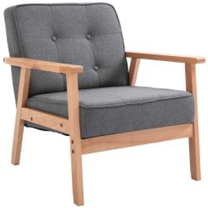 HOMCOM Sitting Chairs for Living Room, Wooden Accent Chair Lounge Armchair Retro Linen Fabric Upholstered w/ Arm Grey