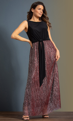 Sleeveless Shimmer Maxi Dress - Black/Red