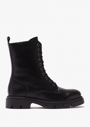 Lacie Black Leather Lace Up Ankle Boots