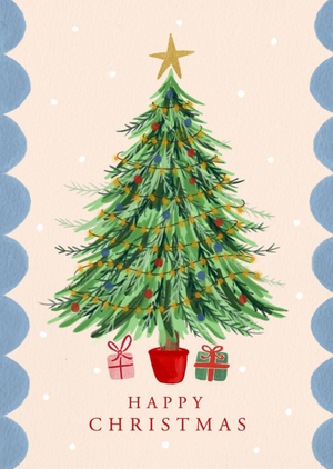 Sweet Festive Hand Painted Christmas Tree And Presents Christmas Card