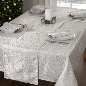 PAISLEY DAMASK SILVER 178x365cm Table Cloth