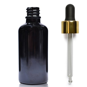 30ml Black Glass Dropper Bottle With Luxury Gold Pipette - Gold &amp; Black