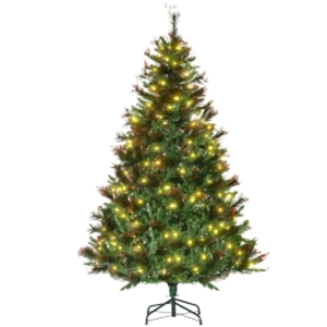 HOMCOM 1.8m 6ft Pre-Lit Christmas Tree Artificial Spruce Xmas Tree Warm White LED Holiday Décor with Metal Stand