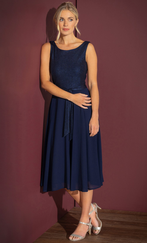 Sleeveless Shimmer Jersey And Chiffon Dress - Midnight