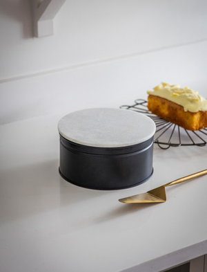 Brompton Marble Cake Tin - Steel & Marble, Carbon, Small