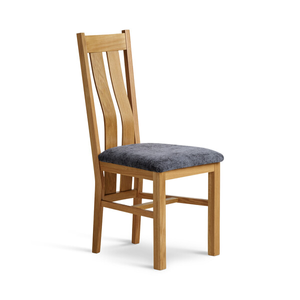 Arched Back Natural Solid Oak Chair with Brooklyn Asteroid Grey Crushed Chenille Seat