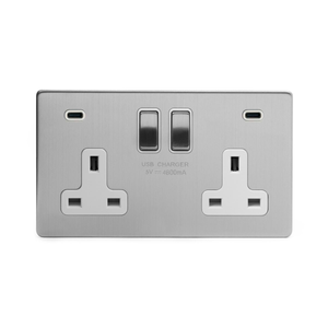 Soho Lighting Brushed Chrome 2 Gang USB C+C Socket (13A Socket + 2 USB C 4.8A Ports)